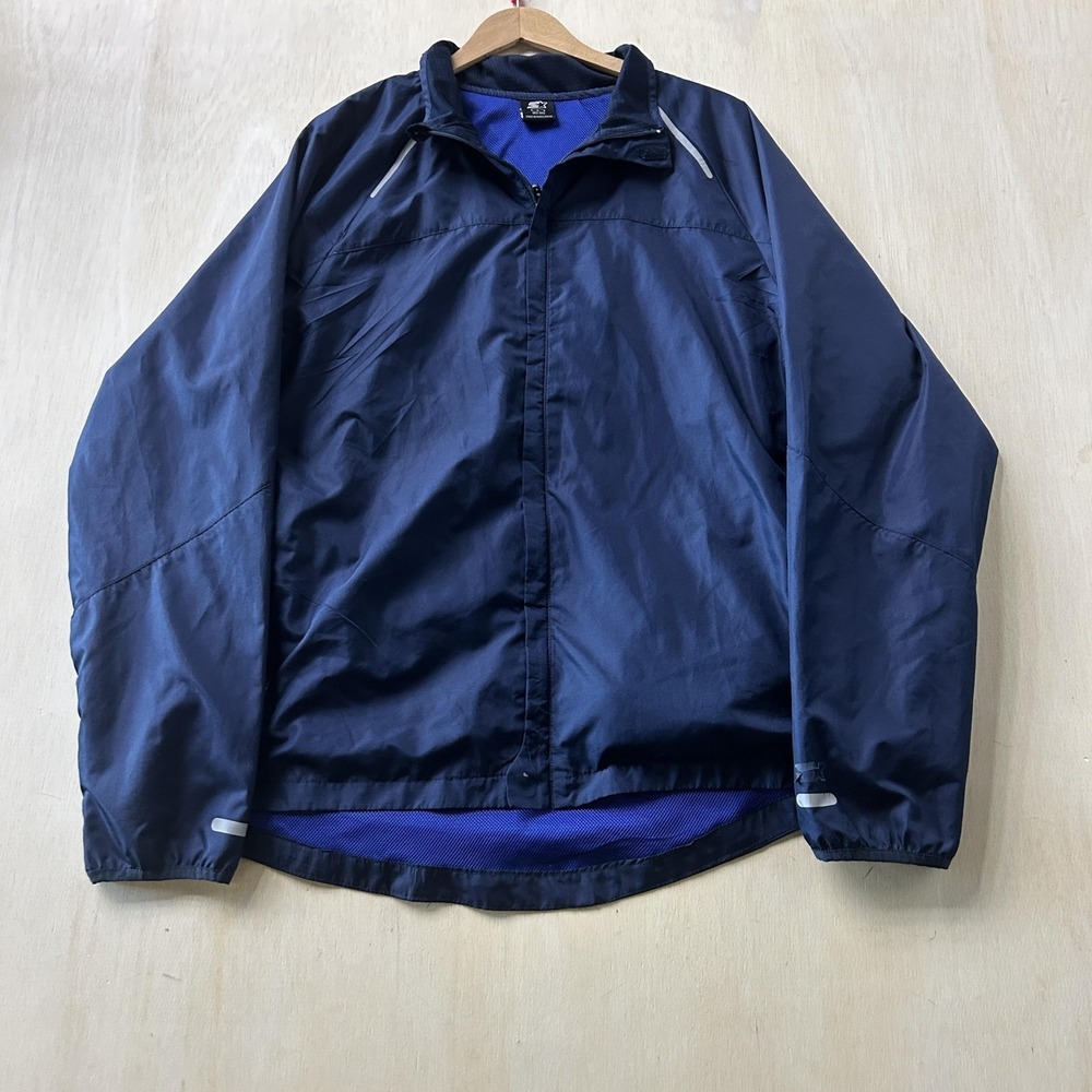 Y2K Starter Windbreaker Jacket Mens Large Blue Full Zip Reflective Lined Running